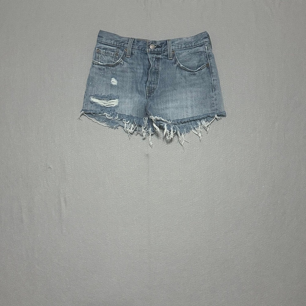 Levis Premium 501 Original Cutoff Denim Shorts Light Wash Distressed Blue Womens